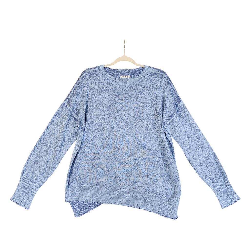 Nic + Zoe Womens Asymmetrical Sweater Size XL Blue Spotted Distressed Ribbed Hem
